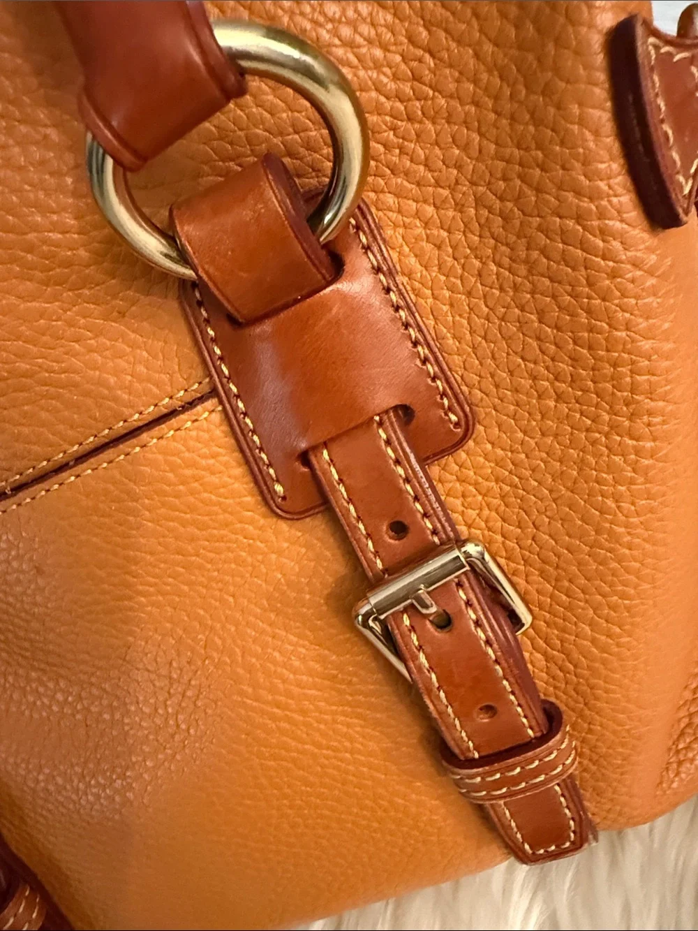 Dooney & Bourke Two-Tone Orange Pebbled Leather Satchel